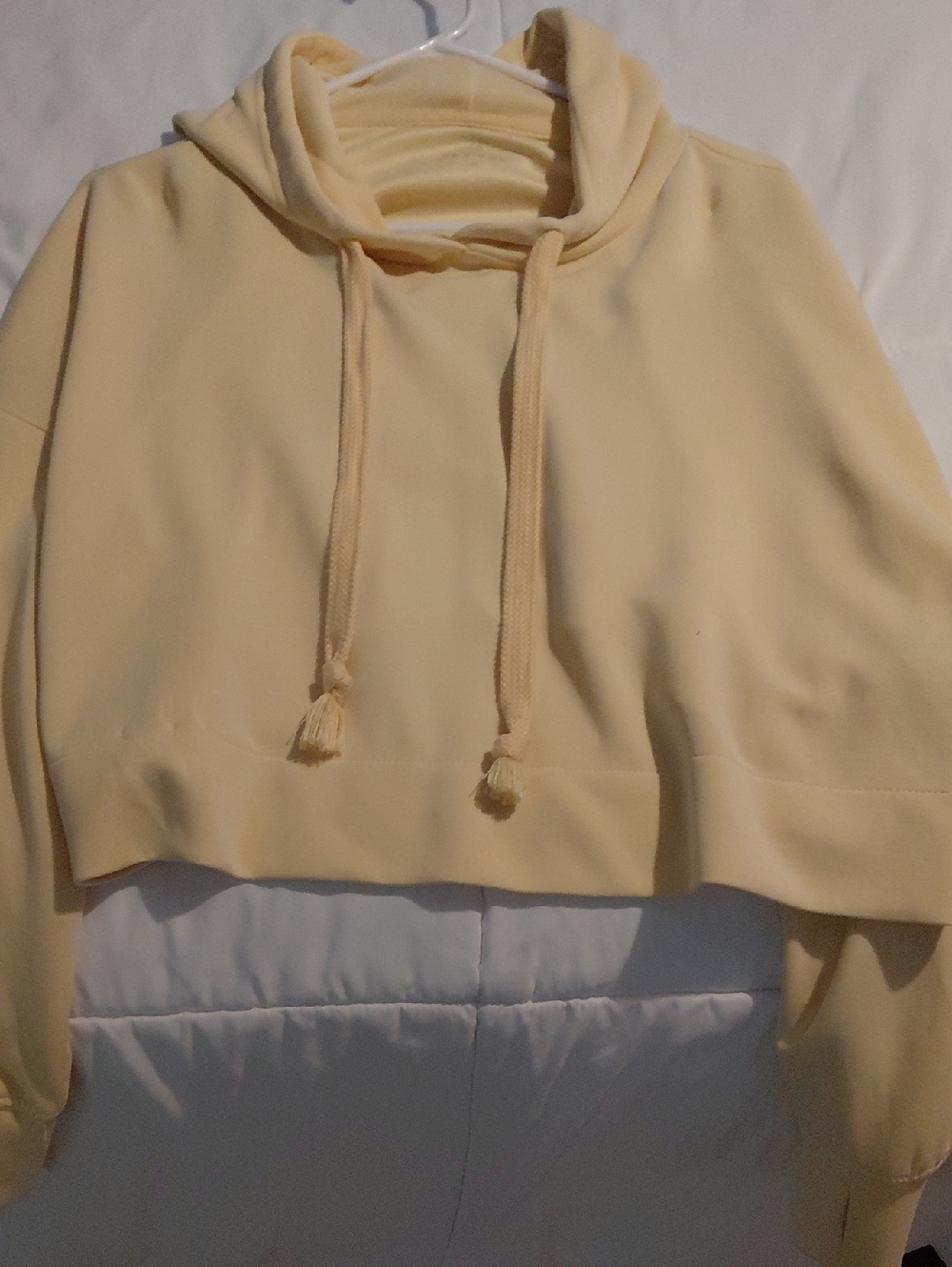 Cropped Cream Hoodie with Drawstring